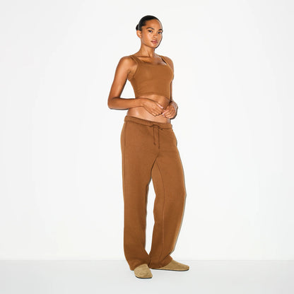 COTTON FLEECE STRAIGHT LEG PANT | BISON
