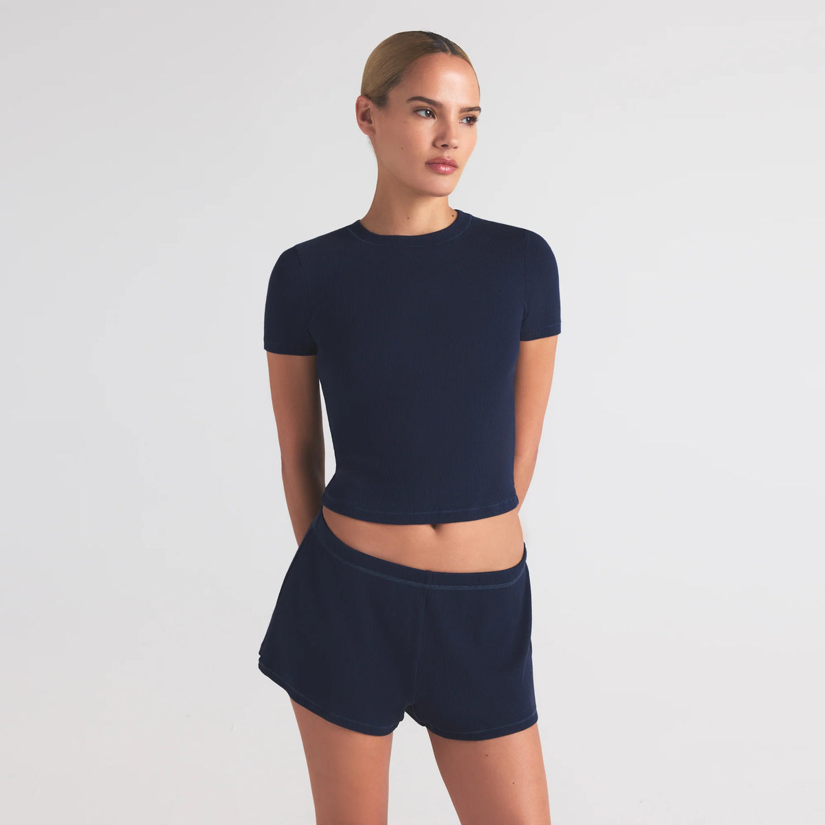 COTTON RIB LOOSE SHORT | NAVY