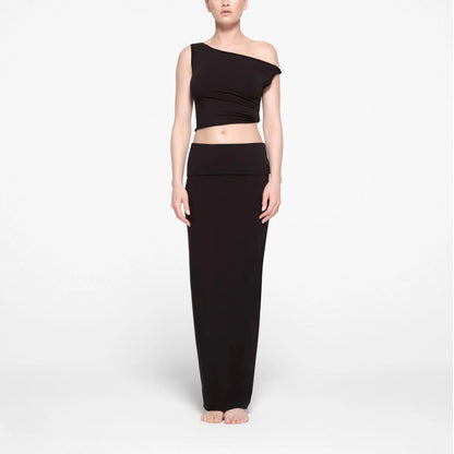COTTON JERSEY FOLDOVER SKIRT | SOOT