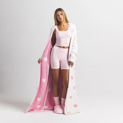 COZY KNIT UNISEX ROBE | IVORY SPACED HEARTS