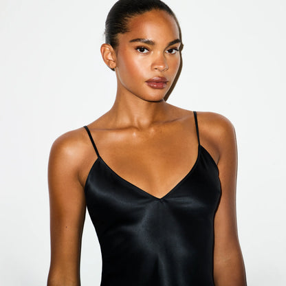 HEAVYWEIGHT SATIN CAMI MINI DRESS | ONYX