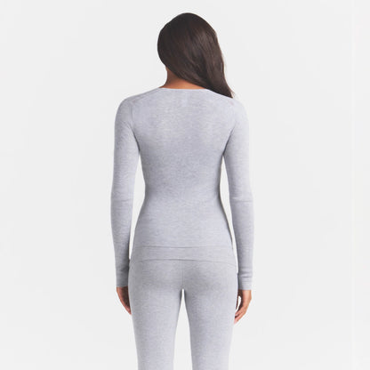 ESSENTIAL KNIT LONG SLEEVE V NECK | MID HEATHER GREY