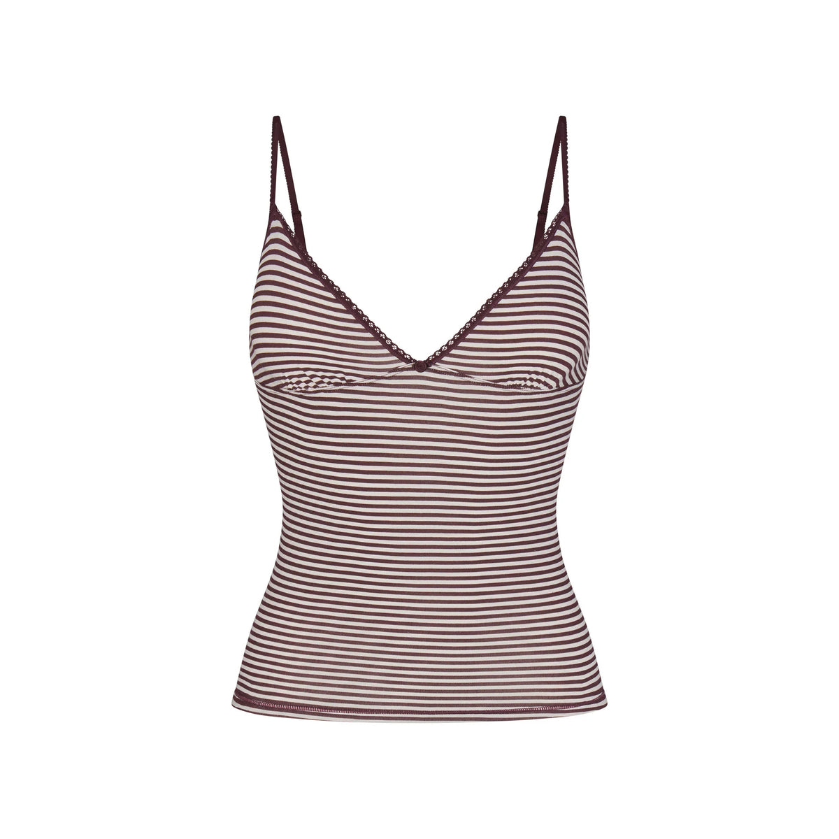 LIGHTWEIGHT COTTON LOGO PICOT CAMI AND BOY SHORT SET | CURRANT FEEDER STRIPE