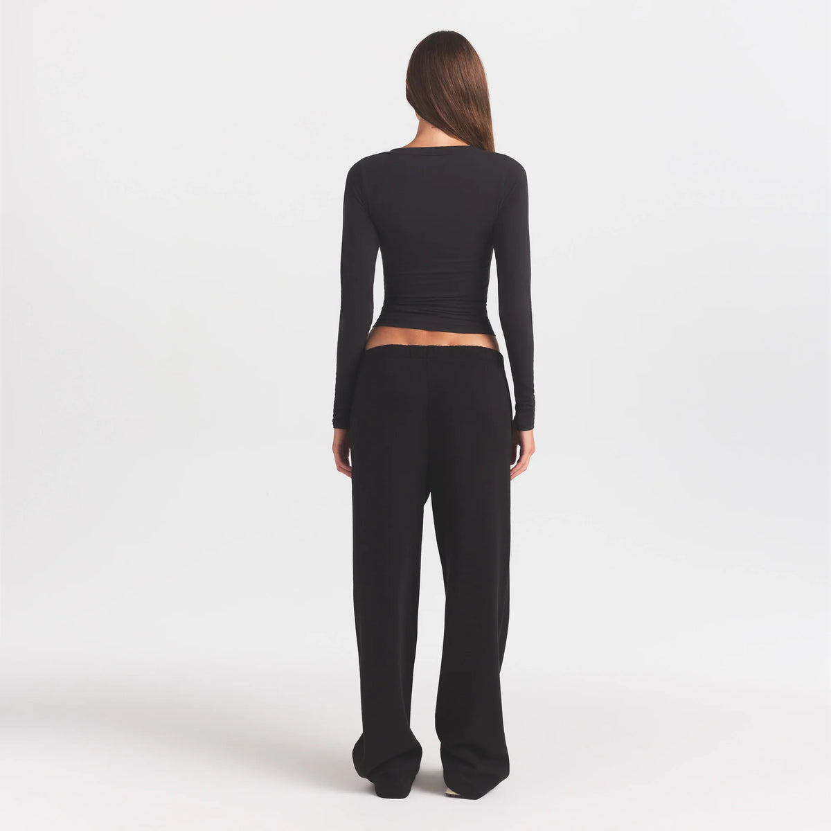 COTTON FLEECE STRAIGHT LEG PANT WITH EMBOSSED LOGO | ONYX