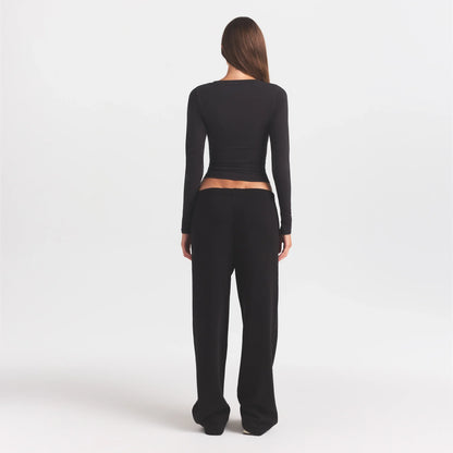 COTTON FLEECE STRAIGHT LEG PANT WITH EMBOSSED LOGO | ONYX