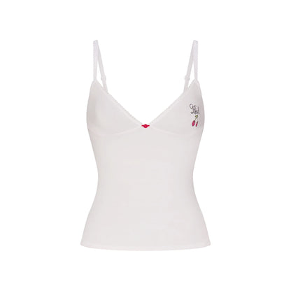 LIGHTWEIGHT COTTON LOGO PICOT CAMI AND BOY SHORT SET | SNOW CONTRAST