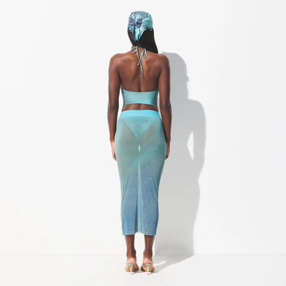 MESH COVER-UPS MIDI SKIRT | CYAN FK BODY PRINT