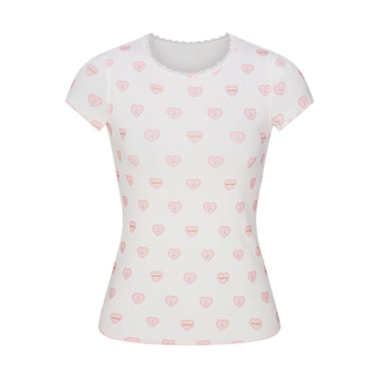 LOGO POINTELLE BABY TEE AND MICRO SHORT SET | SNOW LACE HEARTS