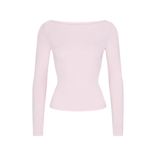 COTTON JERSEY LONG SLEEVE BOATNECK TOP | CHERRY BLOSSOM