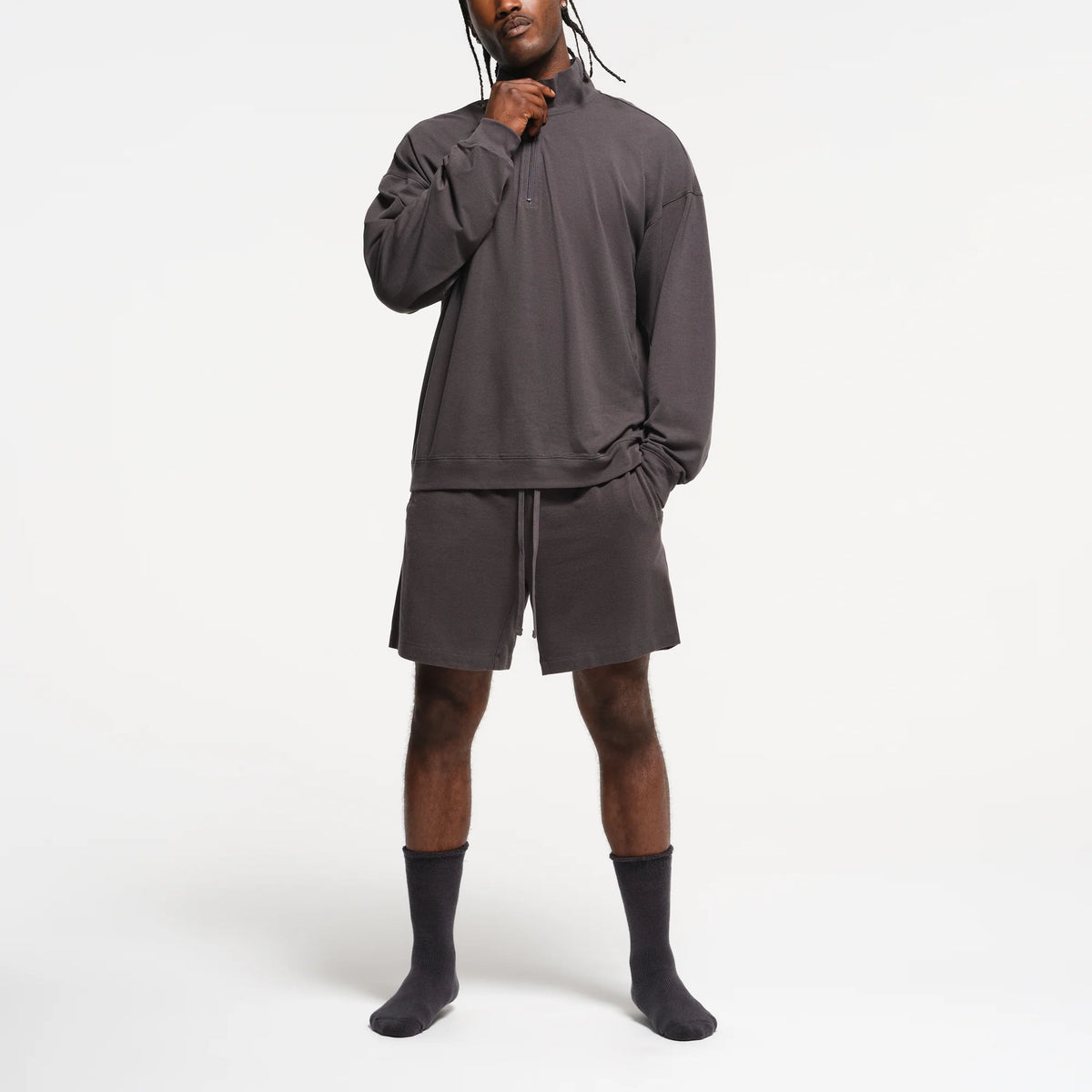 JERSEY LOUNGE MENS RELAXED QUARTER ZIP PULLOVER | ASH