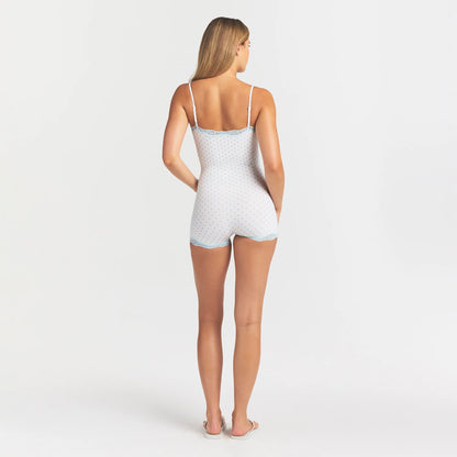 FITS EVERYBODY LACE ONESIE | SLATE PIN DOT PRINT