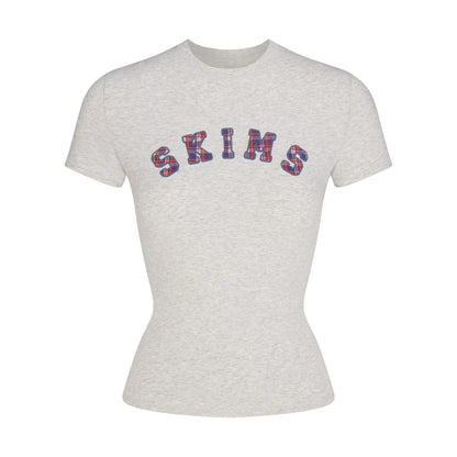 COTTON JERSEY LOGO T-SHIRT | LIGHT HEATHER GREY ARCHED SKIMS PLAID