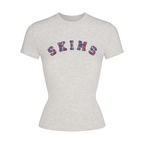 COTTON JERSEY LOGO T-SHIRT | LIGHT HEATHER GREY ARCHED SKIMS PLAID