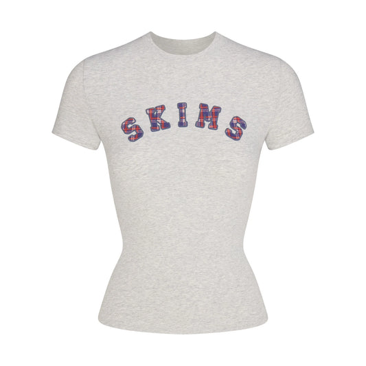 COTTON JERSEY LOGO T-SHIRT | LIGHT HEATHER GREY ARCHED SKIMS PLAID