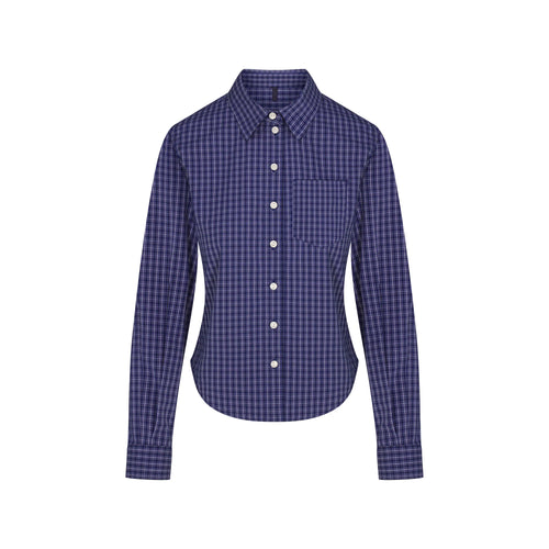 COTTON POPLIN SHRUNKEN BUTTON UP SHIRT | NAVY CHECK