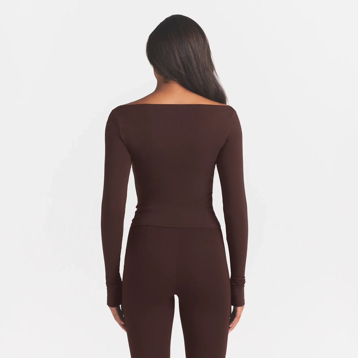 COTTON JERSEY LONG SLEEVE BOATNECK TOP | ESPRESSO