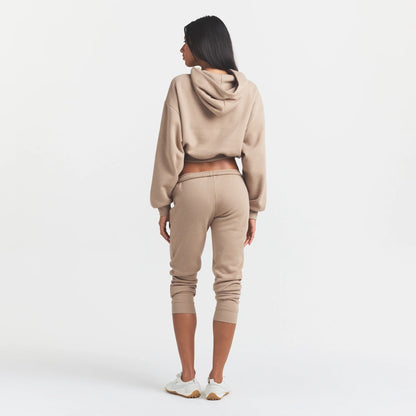 COTTON FLEECE LEGGING WITH EMBOSSED LOGO | LATTE