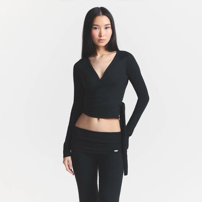 ESSENTIAL KNIT WRAP SWEATER | ONYX