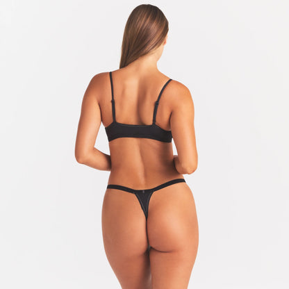 LIGHTWEIGHT COTTON LOGO PICOT THONG | SOOT