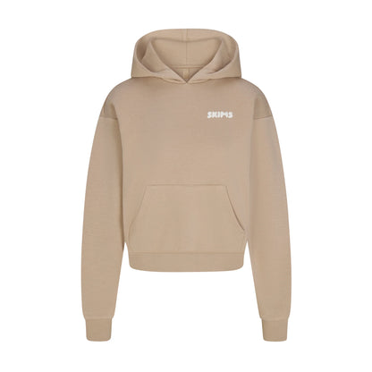 COTTON FLEECE HOODIE WITH EMBOSSED LOGO | LATTE