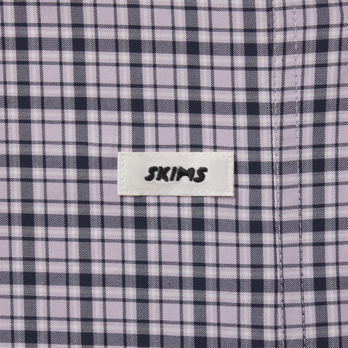 COTTON POPLIN SLEEP CROPPED BUTTON UP AND BLOOMER SET | IRIS MICA NAVY CHECK