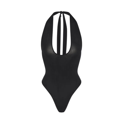 CUPRO JERSEY HALTER BODYSUIT | OBSIDIAN
