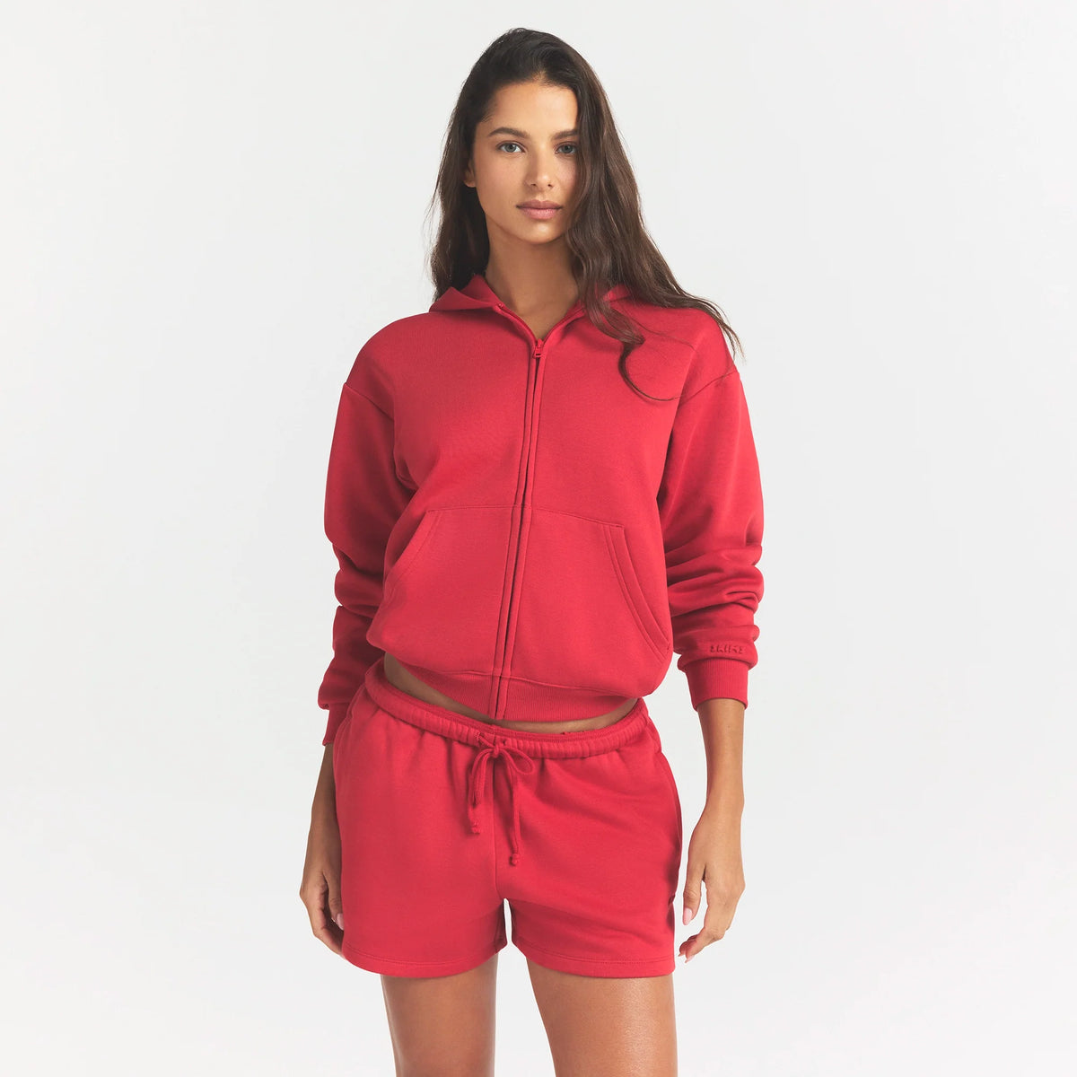 COTTON FLEECE ZIP UP HOODIE | WASHED RED
