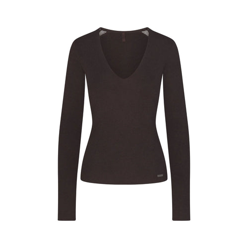 ESSENTIAL KNIT LONG SLEEVE V NECK | ESPRESSO