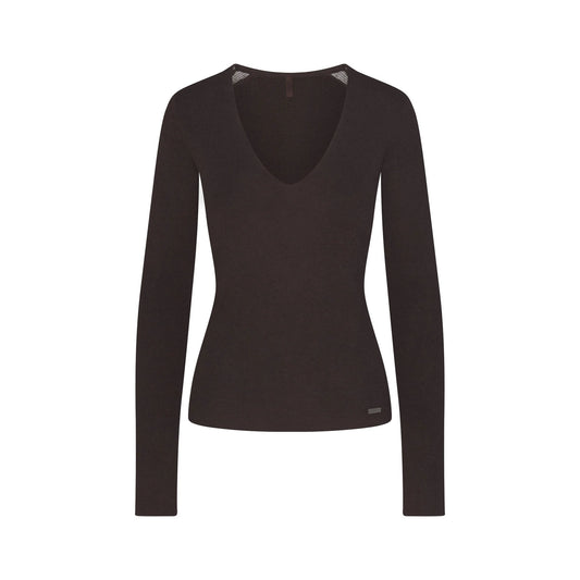 ESSENTIAL KNIT LONG SLEEVE V NECK | ESPRESSO