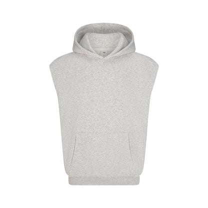 FLEECE LOUNGE MENS SLEEVELESS HOODIE | LIGHT HEATHER GREY