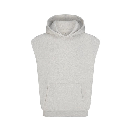 FLEECE LOUNGE MENS SLEEVELESS HOODIE | LIGHT HEATHER GREY
