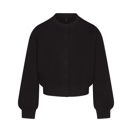COTTON FLEECE SHRUNKEN CARDIGAN | ONYX