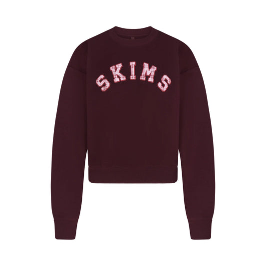 COTTON FLEECE CREWNECK | CURRANT ARCHED SKIMS PLAID