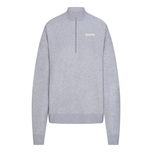 COTTON FLEECE MOCK NECK QUARTER ZIP WITH EMBOSSED LOGO | HEATHER GREY