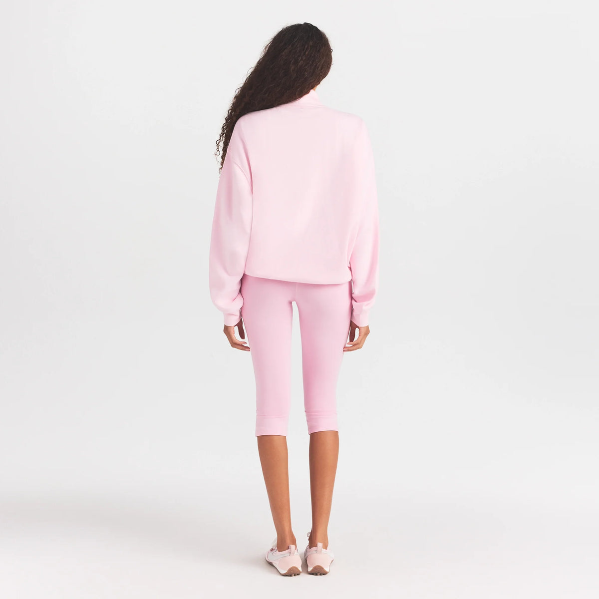 COTTON FLEECE MOCK NECK QUARTER ZIP WITH EMBOSSED LOGO | CHERRY BLOSSOM