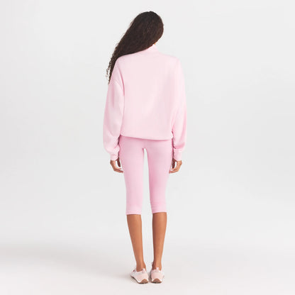 COTTON FLEECE MOCK NECK QUARTER ZIP WITH EMBOSSED LOGO | CHERRY BLOSSOM