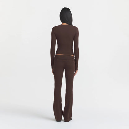COTTON JERSEY LONG SLEEVE T-SHIRT | ESPRESSO