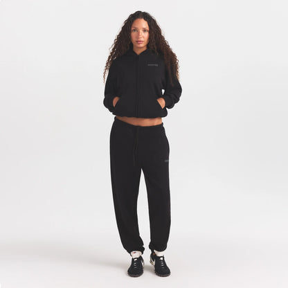 COTTON FLEECE ZIP UP HOODIE WITH EMBOSSED LOGO | ONYX