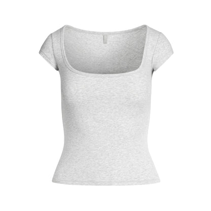 COTTON JERSEY SCOOP NECK T-SHIRT | LIGHT HEATHER GREY