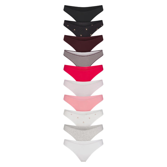 LIGHTWEIGHT COTTON THONG 10-PACK | MICRO DOT FLORAL MULTI