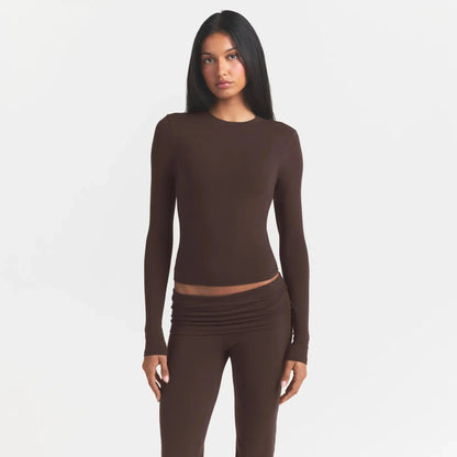 COTTON JERSEY LONG SLEEVE T-SHIRT | ESPRESSO