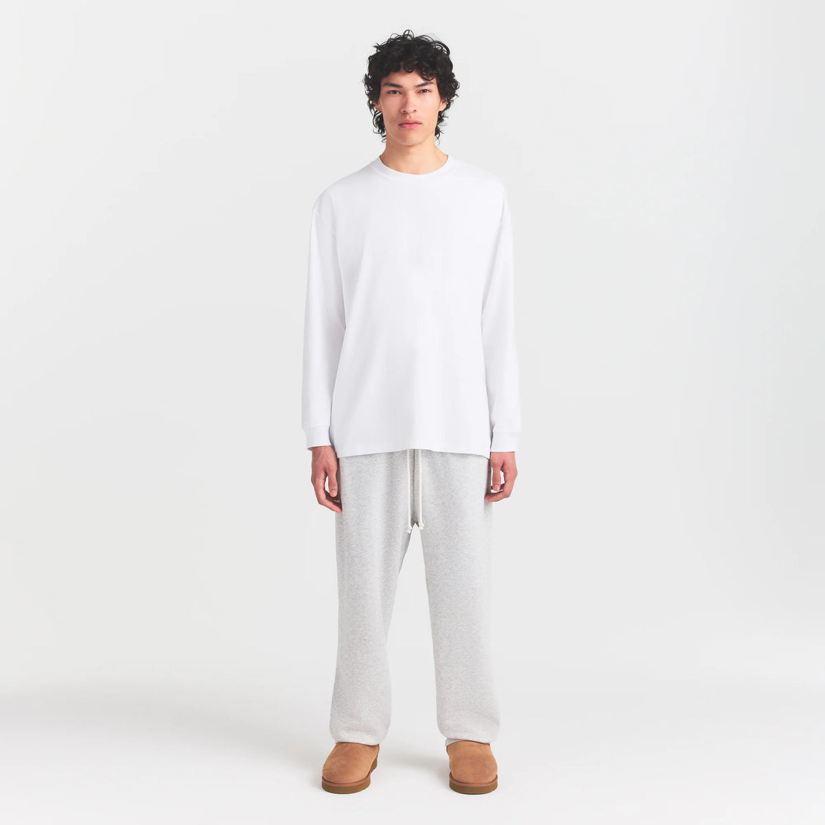 HEAVYWEIGHT COTTON MENS RELAXED LONG SLEEVE T-SHIRT | CHALK