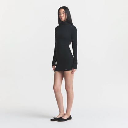 ESSENTIAL KNIT MOCK NECK MINI DRESS | ONYX