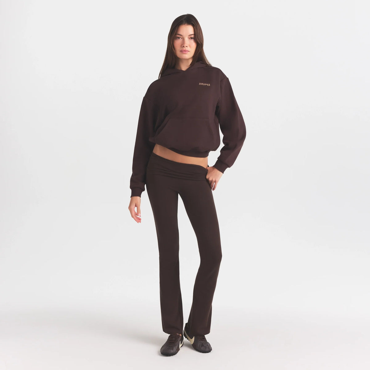 COTTON FLEECE HOODIE WITH EMBOSSED LOGO | ESPRESSO