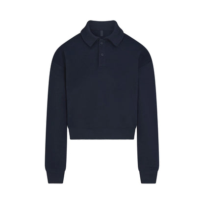 COTTON FLEECE POLO SWEATSHIRT | NAVY