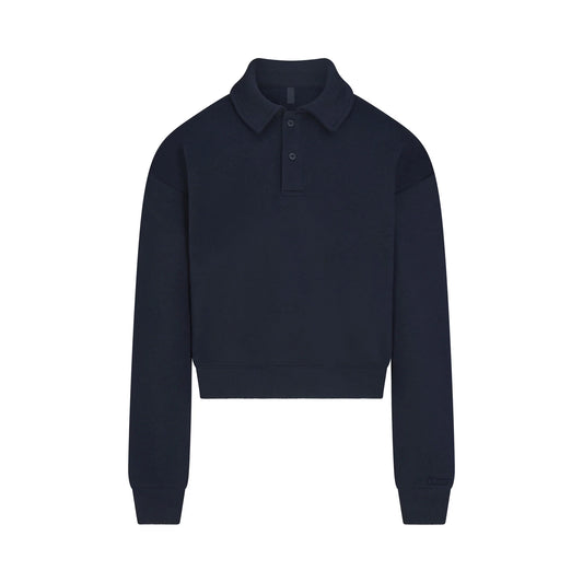 COTTON FLEECE POLO SWEATSHIRT | NAVY