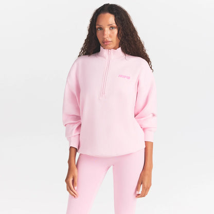 COTTON FLEECE MOCK NECK QUARTER ZIP WITH EMBOSSED LOGO | CHERRY BLOSSOM