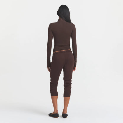 COTTON FLEECE LEGGING WITH EMBOSSED LOGO | ESPRESSO