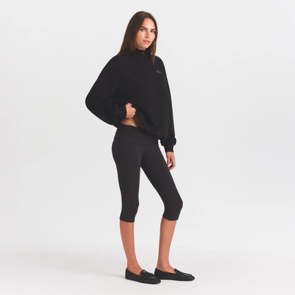 COTTON FLEECE MOCK NECK QUARTER ZIP WITH EMBOSSED LOGO | ONYX