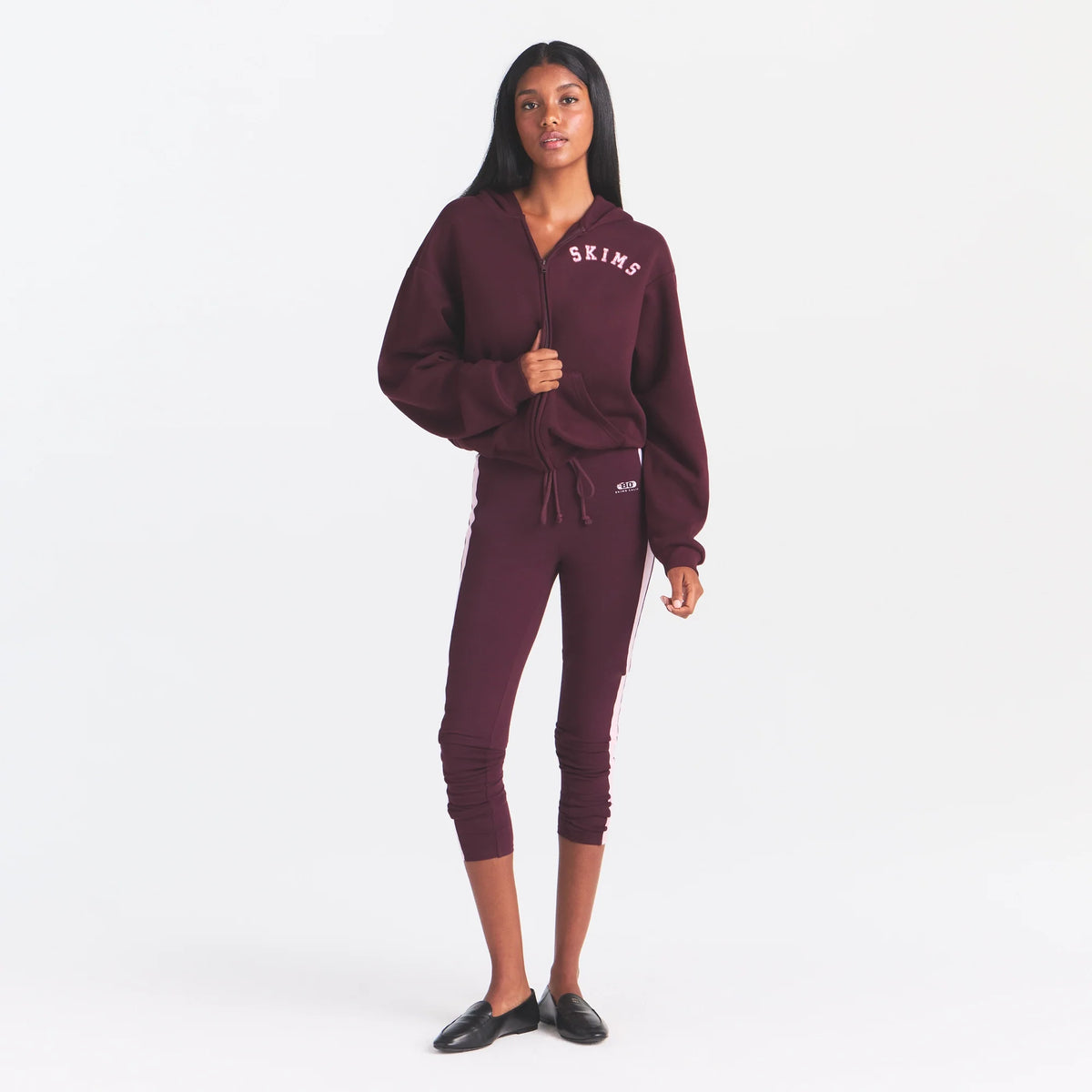 COTTON FLEECE ZIP UP HOODIE | CURRANT ARCHED SKIMS PLAID